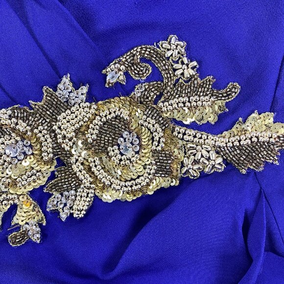 Marchesa Notte Sheath Cocktail Dress | 10 | Royal Blue Silk | Embellished - Picture 8 of 13